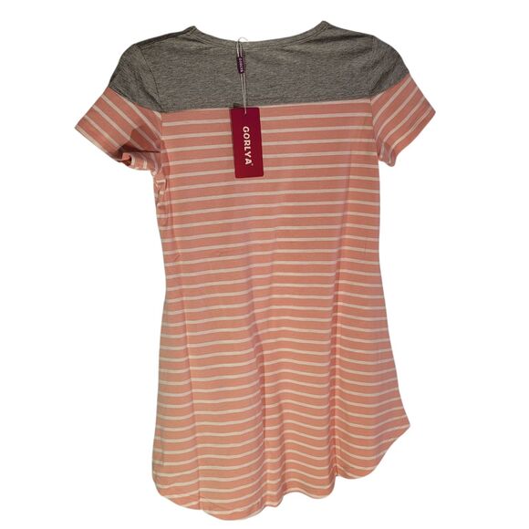 Gorlya Girls Short Sleeve Loose Casual Summer Pink Stripe T-Shirt Dress 10Y - Picture 2 of 9